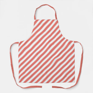 Diagonal pattern of pink and white stripes apron