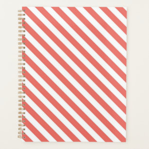 Diagonal pattern of pink and white stripes planner
