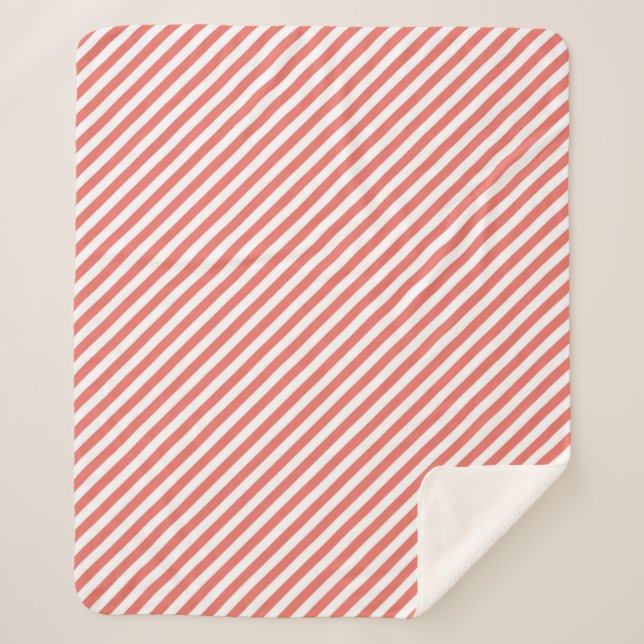 Diagonal pattern of pink and white stripes sherpa blanket (Front)