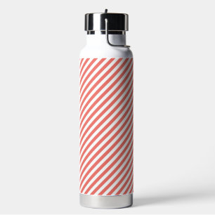 Diagonal pattern of pink and white stripes water bottle