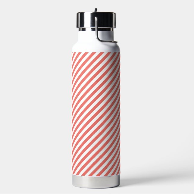 Diagonal pattern of pink and white stripes water bottle (Left)