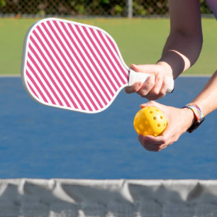 Diagonal pink and white stripes pattern pickleball paddle