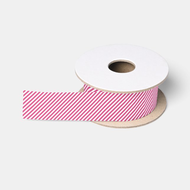 Diagonal pink and white stripes pattern satin ribbon (Spool)
