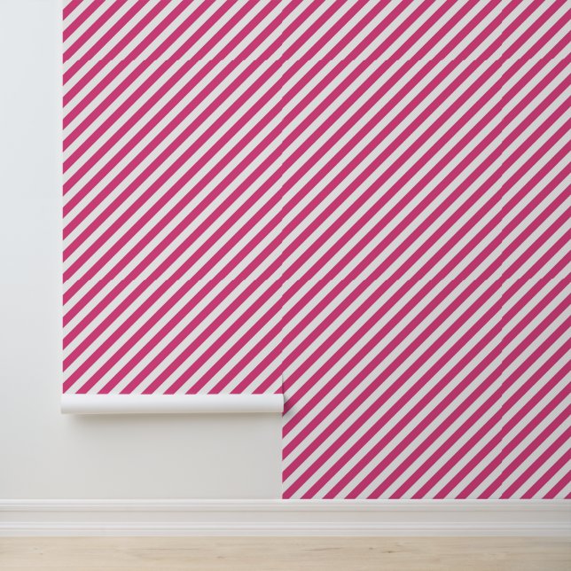 Diagonal pink and white stripes pattern wallpaper (Application)