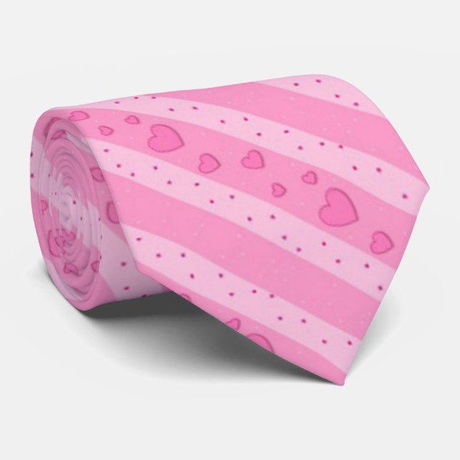 Diagonal Pink Hearts Tie (Rolled)