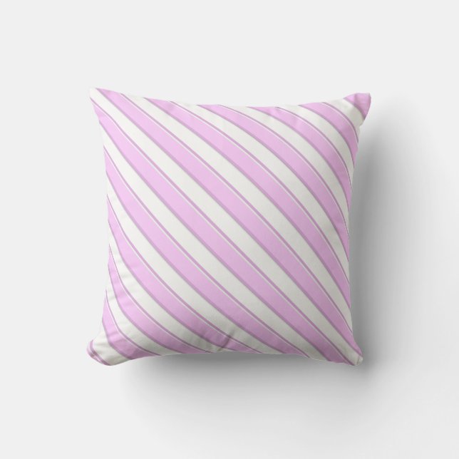 Diagonal Pink Stripes on White Cushion (Front)