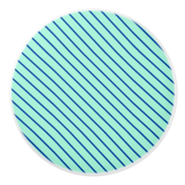 Diagonal pinstripes - aqua  and navy ceramic knob (Front)