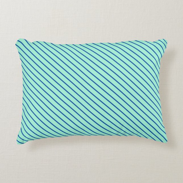Diagonal pinstripes - aqua  and navy decorative cushion (Front)