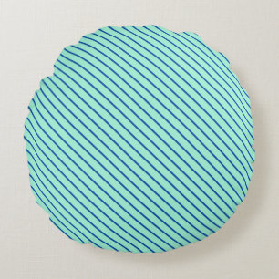 Diagonal pinstripes - aqua and navy round cushion