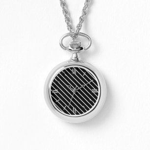Diagonal pinstripes - black and white watch