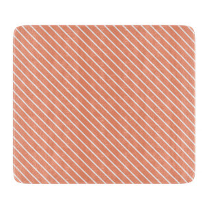 Diagonal pinstripes - coral orange and white cutting board
