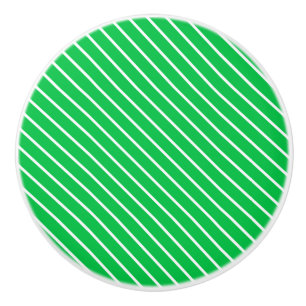Diagonal pinstripes - emerald green and white ceramic knob