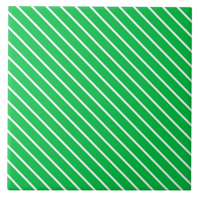 Diagonal pinstripes - emerald green and white tile (Front)