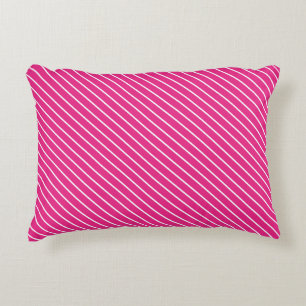 Diagonal pinstripes - fuchsia pink and white decorative cushion