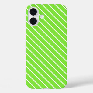 Diagonal pinstripes - lime green and white iPhone 16 plus case