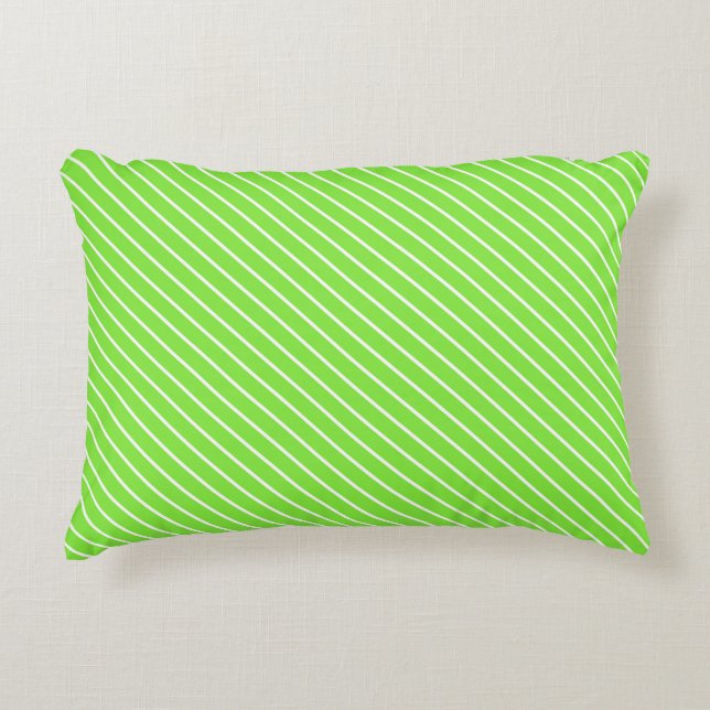 Diagonal pinstripes - lime green and white decorative cushion (Front)
