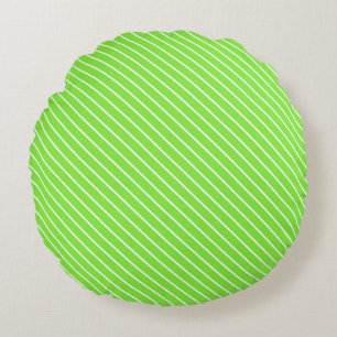 Diagonal pinstripes - lime green and white round cushion