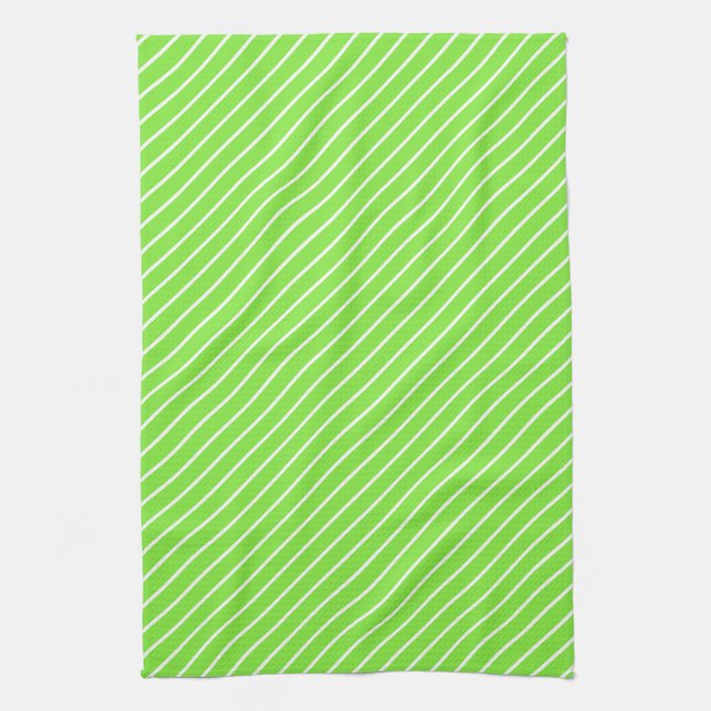 Diagonal pinstripes - lime green and white tea towel (Vertical)