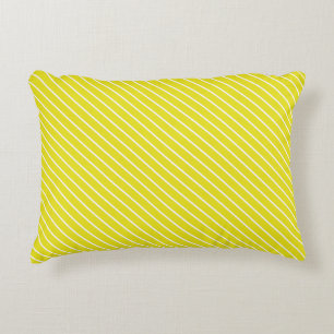 Diagonal pinstripes - mustard yellow and white decorative cushion