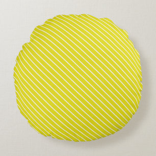 Diagonal pinstripes - mustard yellow and white round cushion