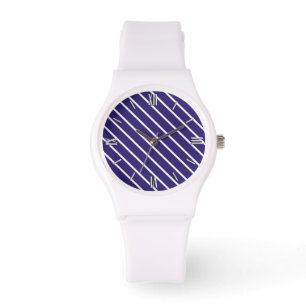 Diagonal pinstripes - navy blue and white watch