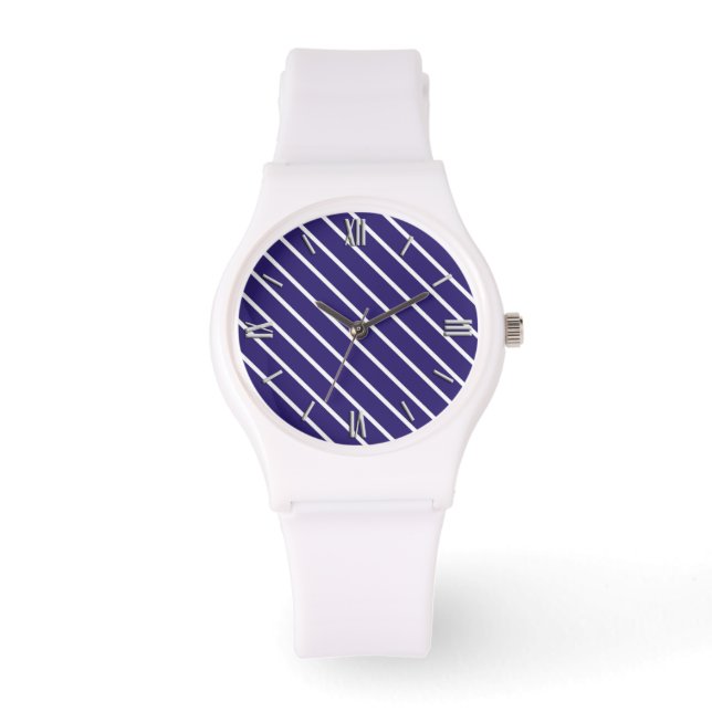 Diagonal pinstripes - navy blue and white watch (Front)