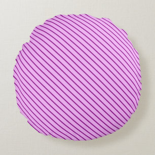 Diagonal pinstripes - orchid and purple round cushion