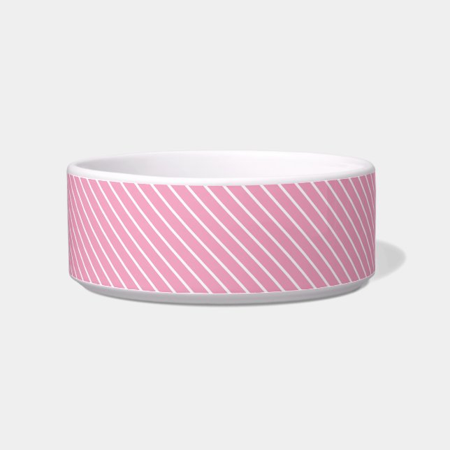 Diagonal pinstripes - shell pink and white bowl (Left)