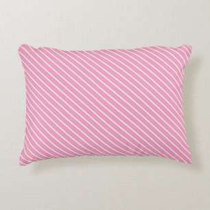 Diagonal pinstripes - shell pink and white decorative cushion