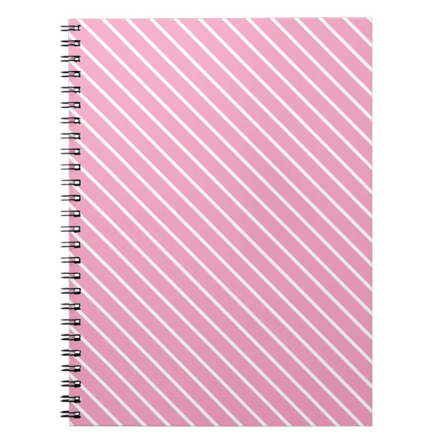 Diagonal pinstripes - shell pink and white spiral notebook (Front)