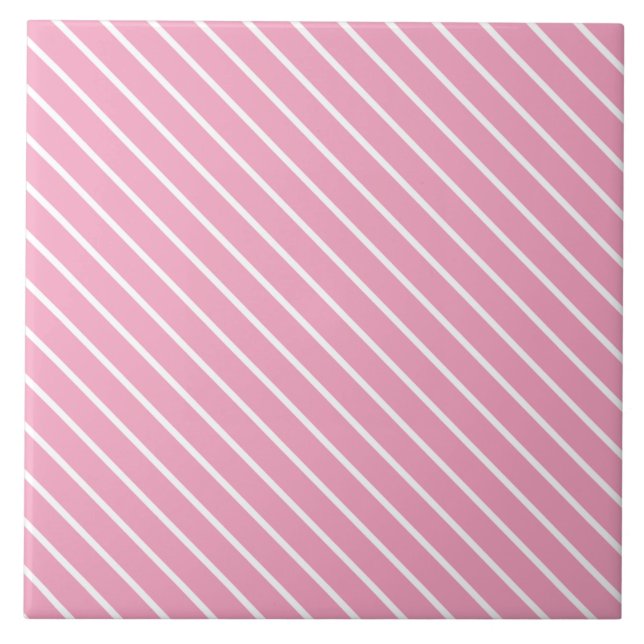 Diagonal pinstripes - shell pink and white tile (Front)