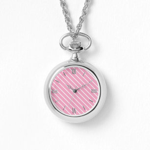 Diagonal pinstripes - shell pink and white watch