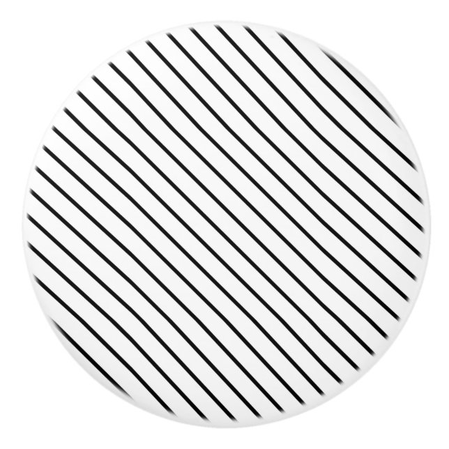 Diagonal pinstripes - white and black ceramic knob (Front)