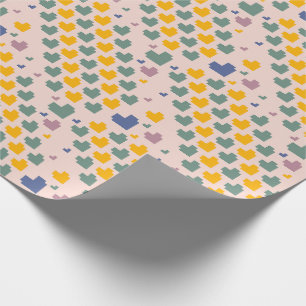 Diagonal Pixel Heart Pattern Wrapping Paper