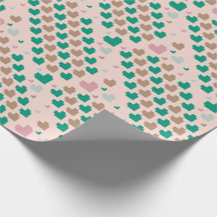 Diagonal Pixel Heart Pattern Wrapping Paper