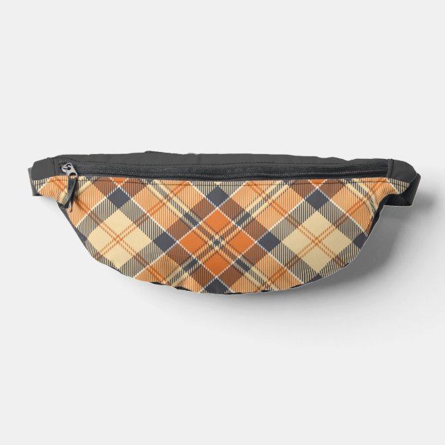 Diagonal Plaid, Orange, Grey, Peach Fanny Pack (Lay Down)