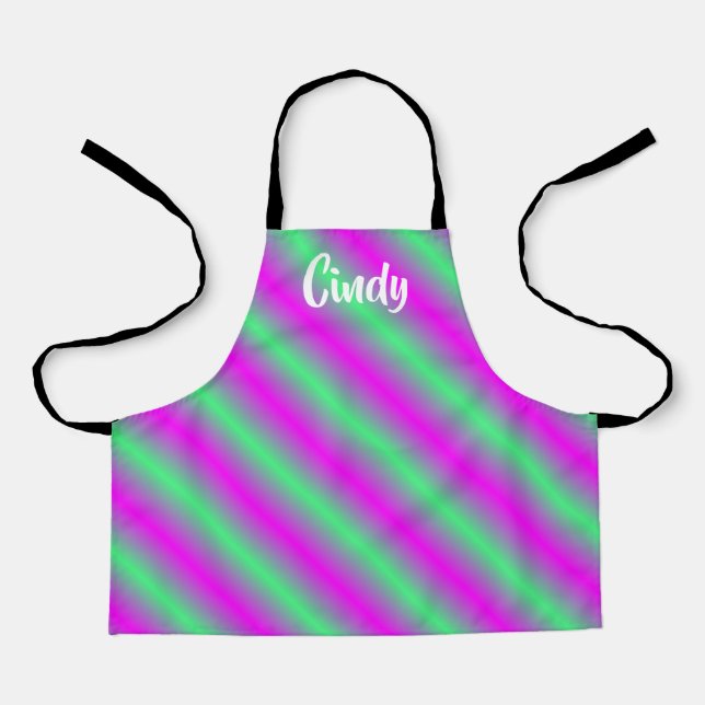 Diagonal purple and green stripes apron (Front)