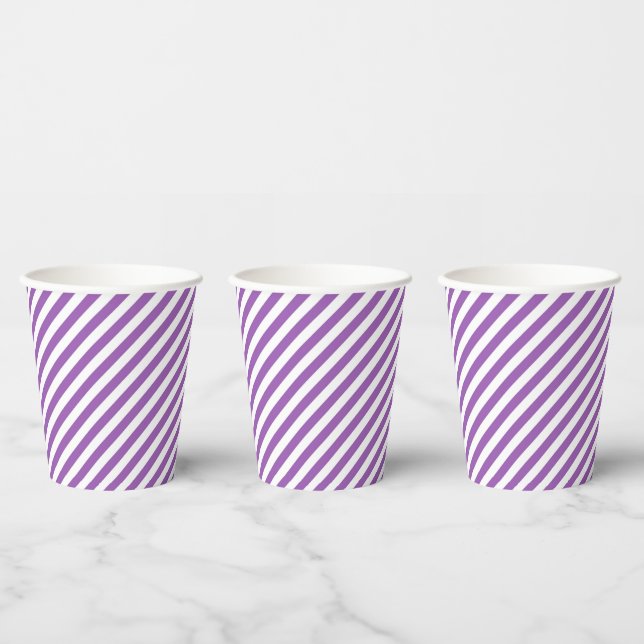 Diagonal purple and white stripes pattern paper cups (Multi)