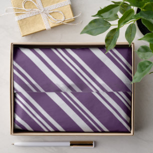 Diagonal Purple and White Stripes Tissue Paper