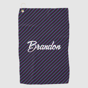 Diagonal purple, blue and black stripes golf towel