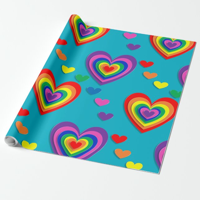 diagonal rainbow hearts wrapping paper (Unrolled)