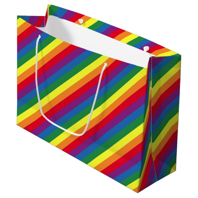 Diagonal Rainbow Pattern Large Gift Bag (Front Angled)