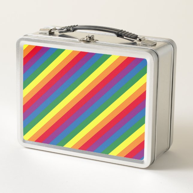 Diagonal Rainbow Pattern Metal Lunch Box (Front)