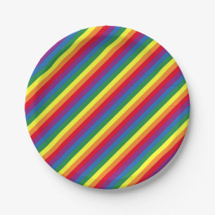 Diagonal Rainbow Pattern Paper Plate