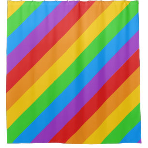 Diagonal Rainbow Pride Shower Curtain: Bold Stripe Curtain