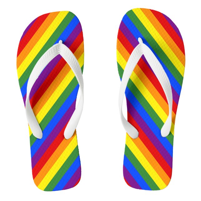 Diagonal Rainbow Stripe Pattern LGBT Pride Jandals (Footbed)