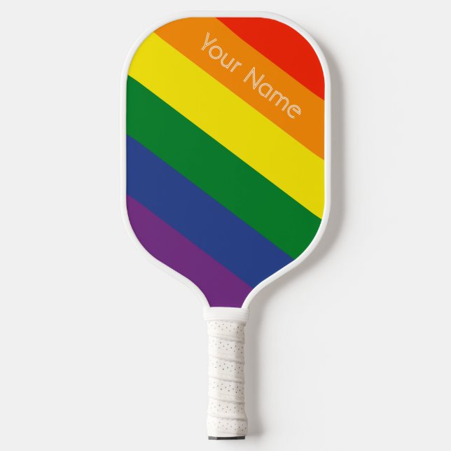 Diagonal Rainbow Striped Custom Name Pickleball Paddle (Front)