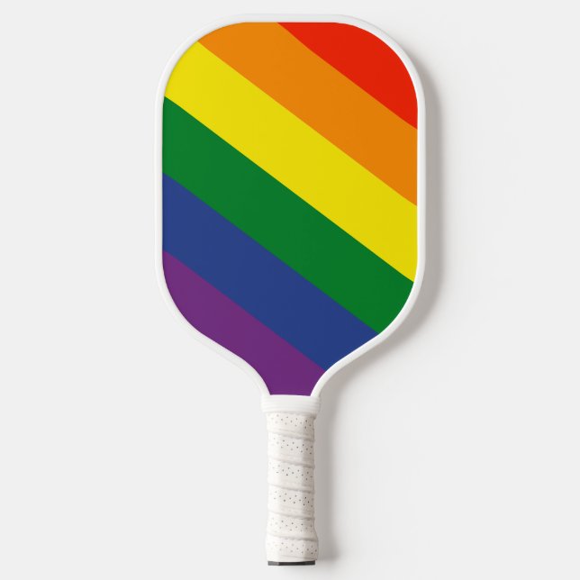 Diagonal Rainbow Striped Pickleball Paddle (Front)