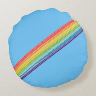 Diagonal rainbow stripes round cushion