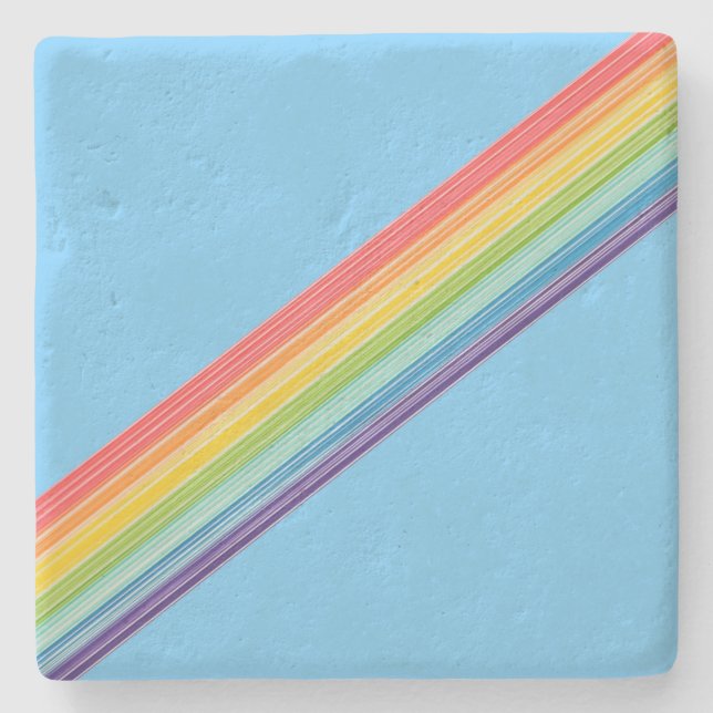 Diagonal rainbow stripes stone coaster (Front)